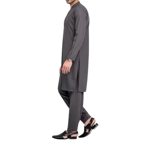 ชาลวาร์ Kameez ชาร์โคลสีเทาแบบทันสมัยสำหรับผู้ชายที่มีสายรัดคอดีไซน์ทันสมัยเหมาะสำหรับสวมใส่ในชีวิตประจำวัน - Product Image 6