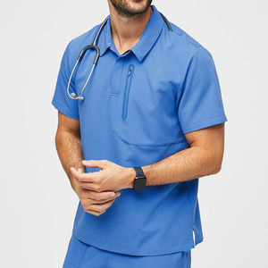 Ensemble de blouses médicales pour hommes en polyester et élasthanne de haute qualité, manches courtes, col en V, pantalon droit, uniforme d'hôpital pour hommes - Product Image 5