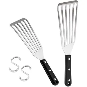 Fish Spatula Stainless Steel Fish Turner Spatula Slotted Turner Thin-Edged Design Kitchen Metal Spatula with Heat Resistant Hand