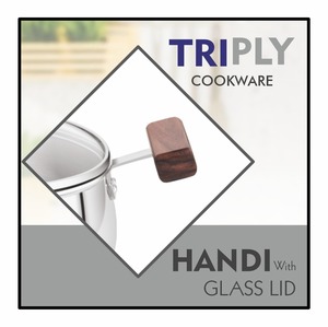 Maxfresh Triply Handi avec couvercle en verre Design éthique Manche en bois pour une meilleure prise en main Technologie de batterie de cuisine Triply Produit de qualité supérieure - Product Image 3