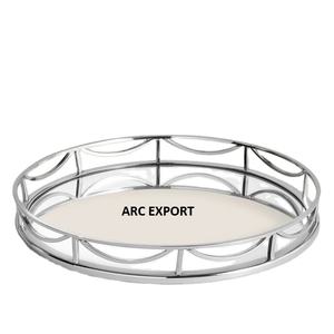 Bandeja creativa para servir comida de forma redonda de Metal y espejo, bandeja para servir té de decoración de mesa de acero inoxidable de Color plateado a la venta - Product Image 1