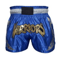 Özel Muay Thai boks profesyonel şort eğitim ve rekabet için işlemeli Logo ile saten mücadele şort
