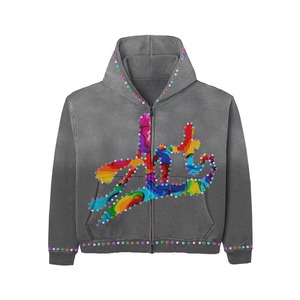 Sweats à capuche personnalisés zippés avec strass Sweat à capuche avec impression bouffante, délavé à l'acide Sweats à capuche et sweat-shirt lourds avec logo personnalisé pour hommes - Product Image 4