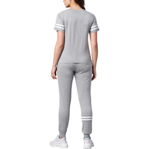 INDEX APPAREL ชุดวอร์มผู้หญิงสีเทา แขนสั้น คอกลม กางเกงขายาว สีพื้น ระบายอากาศได้ดี สวมใส่สบายในฤดูใบไม้ผลิ - Product Image 2