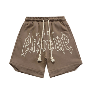 กางเกงขาสั้นผ้าฝ้ายของผู้ชายกางเกงสเวตเตอร์ทรงแบ็กกี้ซีดจางสำหรับฤดูร้อนปักลายกรดผ้าฮิปฮอปเฟรนช์เทอร์รี่ - Product Image 4