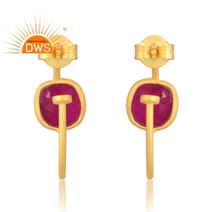 Hot Selling 925 Sterling Silver 18K Gold Plated Natural Aventurine <b>Red</b> Quartz Gemstone Earring Demi Fine Jewelry Manufacturer - Product Image 2