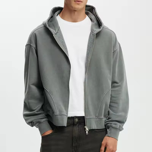 Wholesale Hoodie Manufacture High Quality Embossed Distressed Full <b>Zip</b> <b>up</b> Cropped Hoodie <b>Mens</b> Hoodies Sweatshirts - Product Image 1