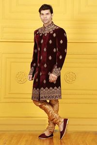 Indian Stylish Ethnic Traditional Designer Maroon Heavy Embroidery Hand Work Wedding Sherwani for Men Groom @ 2024 - Product Image 2