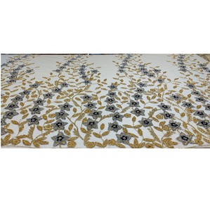 ผ้าฝ้ายแฟชั่นพร้อมรายละเอียดประดับด้วยลูกปัดและเลื่อมหรูหราสำหรับชุดราตรี - Product Image 3