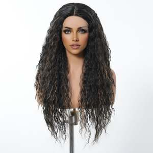 Peluca de Encaje DWY T-Part para Mujeres Negras, Marrón Oscuro con Reflejos Rizados, Encaje Transparente - Product Image 4