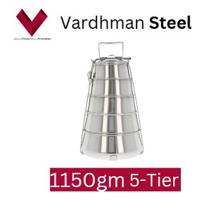 Boîte Tiffin en acier inoxydable à 5 compartiments style pyramide indien Tiffin porte-déjeuner boîtes à bento alimentaires pour bébés - Product Image 5