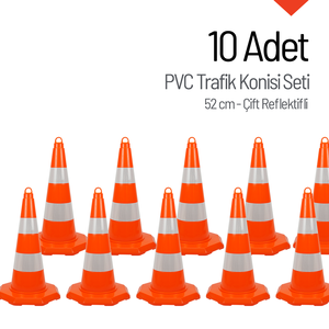 กรวยจราจรสะท้อนแสง PVC 10 ชิ้น ขนาด 52 ซม. ชุดแผงกั้นทางหลวงพลาสติกน้ำหนักเบา - Product Image 1