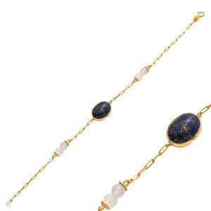 Bracelet en argent sterling 925 fait à la main en gros pierre de quartz bleu marine argentée avec lunette en or bijoux ovales plaqués or - Product Image 1