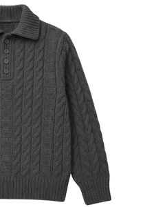 Pull en laine gris anthracite à col boutonné et à tricot torsadé pour homme, manches longues, chaud pour l'hiver, classique, pull-over pour homme, vêtements décontractés pour tous les jours - Product Image 6