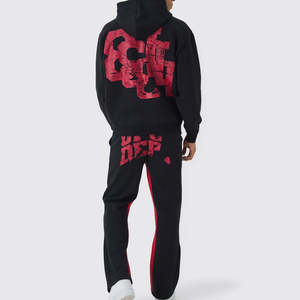 ชุดวอร์มลายพิมพ์สีดำแดง ดีไซน์ล่าสุด สำหรับผู้ชาย รับสกรีนโลโก้และป้าย ชุดซิปผู้ชาย - Product Image 2