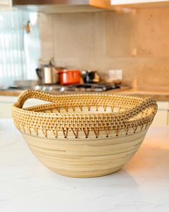 Bambú hilado ecológico con cuenco de exhibición de comida de ratán para mesa de comedor, bodas y configuración de mesa de fiesta de vacaciones - Product Image 2