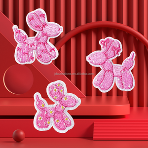 Patch brodé en forme de chien ballon rose pour vêtements et sacs - Product Image 1