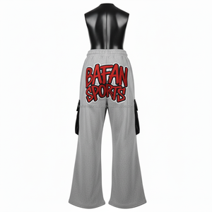 320 GSM algodón poliéster polar gris con bolsillos de carga negros cinta de logotipo lateral bordado personalizado estampado pantalones de hombre lavados - Product Image 2