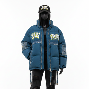 Chaqueta Acolchada de Invierno para Mujer, Tela de Poliéster de Alta Densidad, Panel de Mezclilla en Tono Azul, Logotipo Personalizado con Apliques, Chaqueta Acolchada para Mujer - Product Image 1