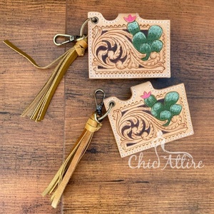 เคสใส่บัตรหนัง ATM ลายดอกไม้แท้มีสไตล์ทันสมัยเคสใส่บัตรมีพู่ห้อยแฟชั่นตะวันตกขนาดเล็กน่ารักมาใหม่พร้อมพวงกุญแจ - Product Image 1