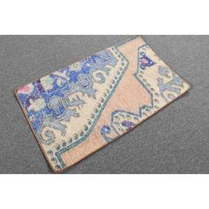 Alfombra Turca Vintage de 1.5x2.5 pies, Alfombra Pequeña de Lana Marroquí Azul - Product Image 4