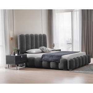 Mobilier de chambre à coucher moderne et contemporain 180x200 cm Ensemble de lit ellipse en tissu gris 180x200 cm Tissu gris - Product Image 1