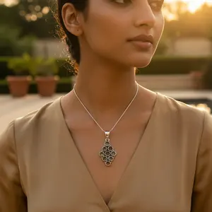 Collar de Plata de Ley 925 Vintage para Mujer con Cuarzo Ahumado, Diamante y Perla, Cadena de Oro Rosa Chapada en Rodio, Joyería de Compromiso - Product Image 2