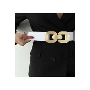 Women's <b>Elastic</b> <b>Belt</b> with Gold Buckle, Jacket <b>Belt</b>, Shirt <b>Belt</b>, Dress <b>Belt</b> - White - Product Image 1