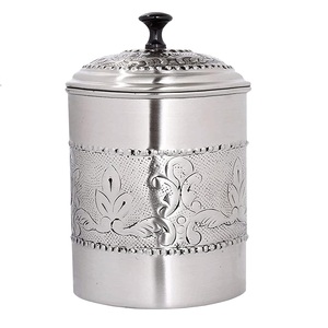 Contenedor de Almacenamiento Decorativo de Acero Inoxidable con Relieve Floral para Hogar, Hotel, Camping, etc. - Product Image 1