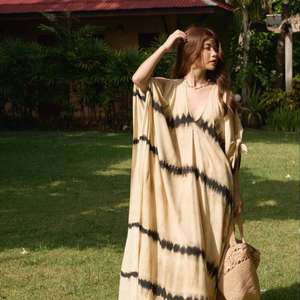 <b>Women</b> Tie Dye <b>Kaftan</b> Maxi Dress V Neck Loose Fit Beachwear Boho Summer Resort Wear Long Dress - Product Image 1