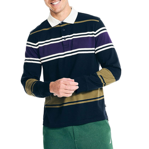 Camisas Polo de Moda para Hombre, Cuello Camisero, Polo Casual de Manga Larga con Cuello Camisero y Botones a Rayas, Precio al por Mayor - Product Image 1