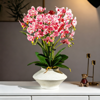 Susunan Anggrek Phalaenopsis Buatan Warna Biru dalam Pot Putih untuk Dekorasi Pulau Dapur Villa dan Rumah Model Grosir