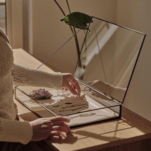 Unique Design Rectangle Shape Metal and Glass With Embossed <b>Border</b> in Black Tone Jewelry Box Trinket Box Storage - Product Image 2