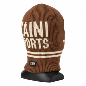 Pasamontañas para mujer para clima frío, material de punto acanalado de alta calidad, transpirable, tonos neutros, parche con logo personalizado para pasamontañas de mujer - Product Image 5