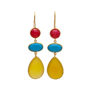 Nouvel arrivage de boucles d'oreilles en argent 925 avec calcédoine jaune, Turquoise et Onyx rouge - Product Image 1