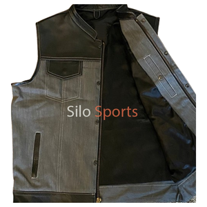 เสื้อกั๊กผ้ายีนส์หนังให้ความอบอุ่นในฤดูหนาวของผู้ชายแบบปรับขนาดได้แขนกุดมีกระเป๋าด้านหน้าระบายอากาศได้ดีแห้งเร็วสไตล์สตรีท - Product Image 6