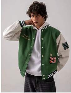 แจ็คเก็ตเบสบอลวาร์ซิตี้แบบเรโทร แขนหนัง ปักโลโก้ตามสั่ง สำหรับผู้ชาย - Product Image 1