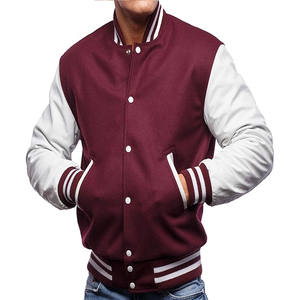 Veste universitaire à logo personnalisé très vendue, col montant, baseball, bomber universitaire avec manches en cuir véritable, contraste de couleurs printemps - Product Image 6