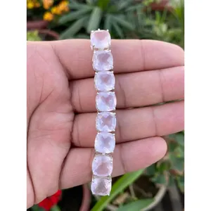 925 Silver Rose Quartz Crystal <b>Bracelet</b> Elegant Bangle with Luxurious Gemstone - Product Image 1