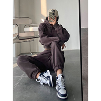 Ensemble survêtement personnalisé pour femme, sweat-shirt à capuche oversize et pantalon de jogging, ensemble de survêtement uni, pantalon de jogging et survêtement à épaules tombantes