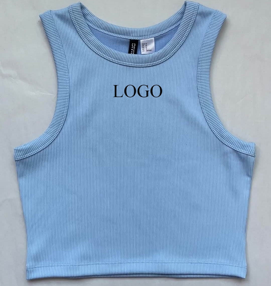 Customized Logo Embroidery Thread Slim Fit Rib Tank Top Women's Sexy Solid Color Crop Top Sports Singlet Yoga Vest Wholesale