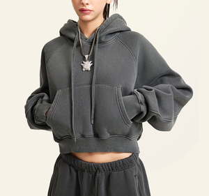 Sudadera con capucha recortada de alta calidad para mujer, jersey con cremallera, capucha, algodón, poliéster, logotipo personalizado para otoño e invierno, entrenamiento de gimnasio, venta al por mayor - Product Image 4