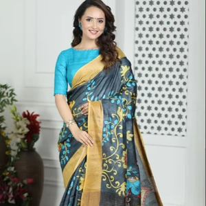 ผ้าส่าหรีผ้าไหม tussar มีขอบ Jari กับเสื้อ - Product Image 1