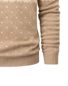 Pull en laine beige à motif nordique personnalisé par le fabricant, col boutonné, manches longues, pull classique chaud d'hiver pour homme - Product Image 6