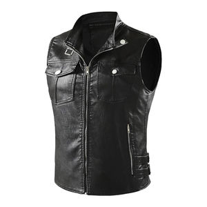 Veste en cuir de moto décontractée pour homme MOVATEXTILE, fermeture éclair, cuir PU, respirante, veste en cuir sans manches tendance pour homme adulte - Product Image 3