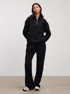 Último diseño personalizado mujer relajado Jersey media cremallera negro gota hombro dos piezas chándal para mujeres gimnasio entrenamiento y ropa de calle - Product Image 2
