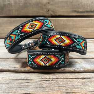 Collier de chien perlé occidental fabriqué à la main de qualité supérieure Produit de sport et de divertissement en cuir durable - Product Image 1