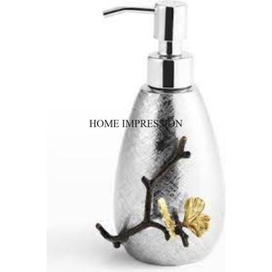 Acabado totalmente plateado, textura martillada pulida brillante con flores, dispensador de jabón líquido de diseñador, accesorios de baño - Product Image 5