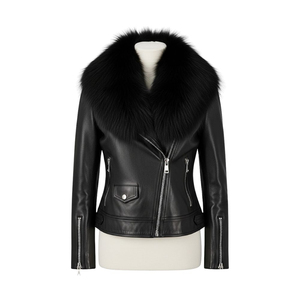Chaqueta de cuero de otoño invierno personalizada de tendencia superior para mujer con Cuello de piel diseño sólido chaqueta de cuero de manga completa para mujer - Product Image 6
