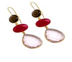 Pendientes de cuarzo rosa con forma de pera y ovalada, piedra preciosa de Cuarzo Rosa, calcedonia y cuarzo ahumado, Plata de Ley 925 - Product Image 1